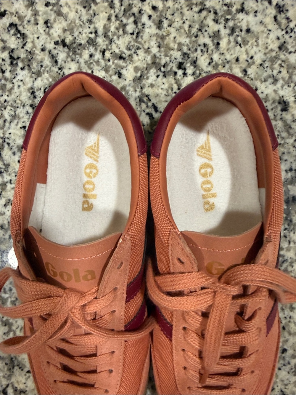 Gola Terracotta Canvas & Suede Trainer with Burgundy Stripe - Picture 2 of 5